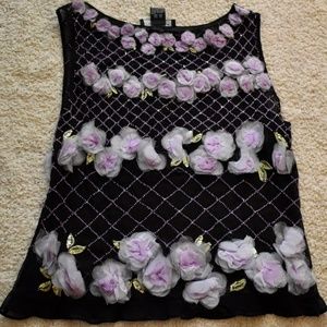 Black and purple beading and flowers top size 8